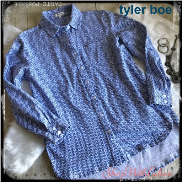 Tyler Boe Tops - TYLER BOE Blue White T Pattern Button Down Shirt